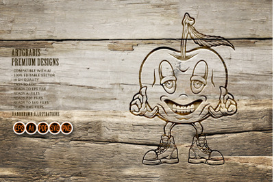 Cheerful apple Strain Giving Thumbs Up Outline illustrations