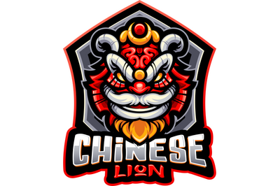Chinese lion head esport mascot logo design