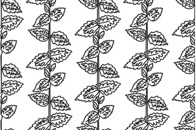 Line art botanical plants seamless pattern vector illustration
