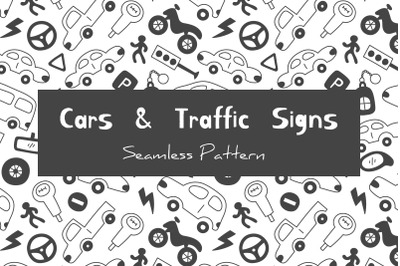 Cars &amp; Traffic Signs Seamless Pattern JPG PNG