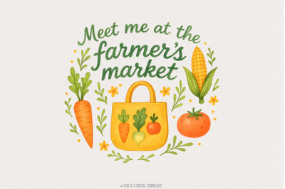 Meet Me At The Farmer&#039;s Market PNG, Watercolor Farmers Market Clipart,