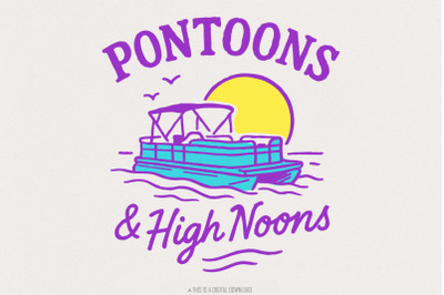 Pontoons &amp; High Noons Retro Vintage Neon Summer Boat Beer Seltzer PNG,