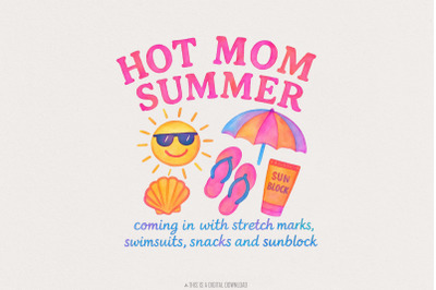 Neon Hot Mom Summer PNG, Retro 90s Digital Download, Sublimation DTF T