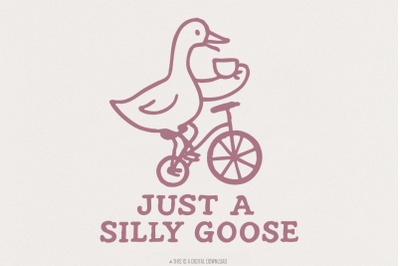 Just a Silly Goose PNG, Funny Goose Drinking Tea on Bicycle, Whimsical