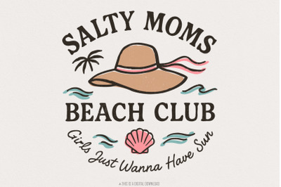 Salty Moms Beach Club PNG Digital Download, Retro Beach Girl, Summer V