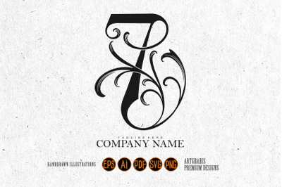 Vintage Floral 7 Initial Outline Monochrome Design