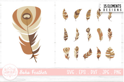 Boho Feather SVG, Tribal Feather Clipart Bundle