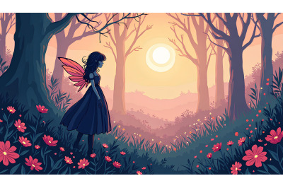 Abstract fairy in gothic landscape, abstract art