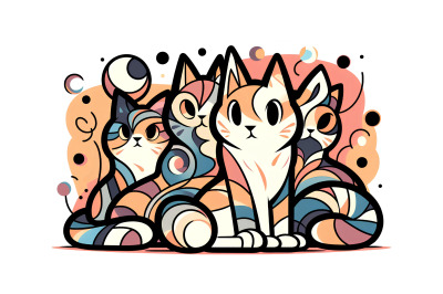 Abstract feline trio with bold hues
