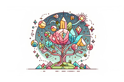 Abstract geometric glowing tree art