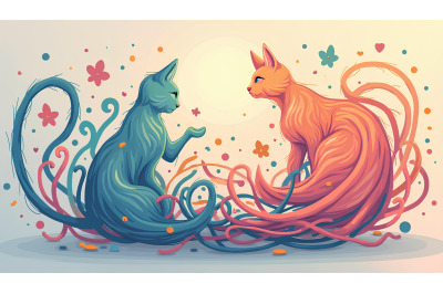 Abstract swirling cat forms in art