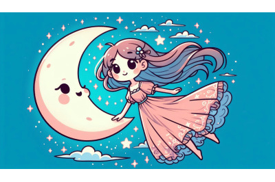 Acrylic art of floating girl and moon