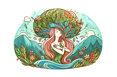 Acrylic artwork of a woman embracing nature