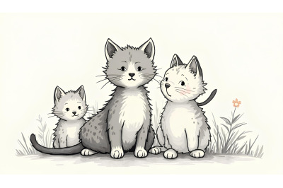 Black and white etching of kittens
