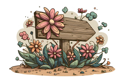 Blooming rustic sign, surreal florals