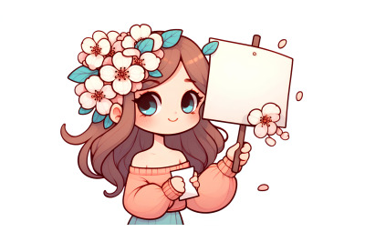 Blossomed girl holding message, cubism