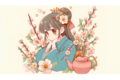Blossoms and gaze, pastel artwork
