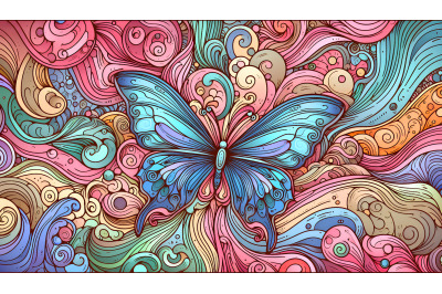 Butterfly amidst swirling colors Psychedelic