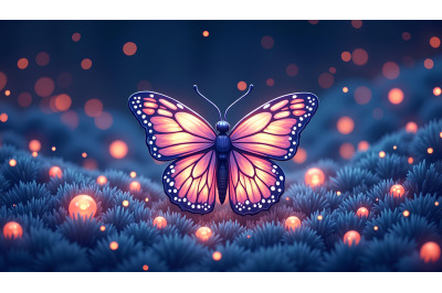 Butterfly among glowing orbs Bioluminescent Dream