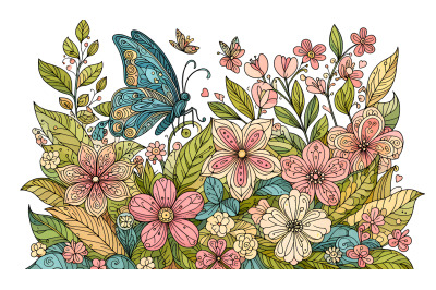 Butterfly among vibrant blossoms Fauvism