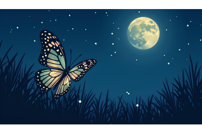 Butterfly glowing under the moonlight Night Glow Art