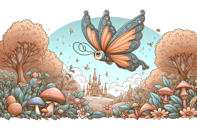 Butterfly hovering over a fantasy garden Magical Realism