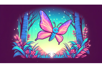 Butterfly in a neon forest Cyberpunk Glow