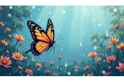 Butterfly in a raindrop-kissed garden Dreamlike Art