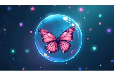 Butterfly in a shimmering bubble Dreamlike Bioluminescence