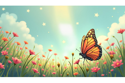 Butterfly in a twinkling meadow Starry Impressionism