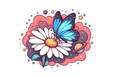 Butterfly on a cosmic flower Interstellar Art