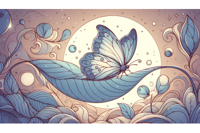 Butterfly on a dreamlike glowing leaf Ethereal Nature Art
