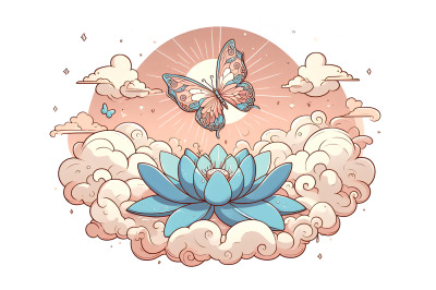 Butterfly on a floating lotus Ethereal Zen Art