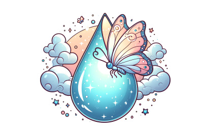 Butterfly on a luminous raindrop Celestial Realism