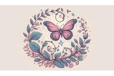 Butterfly on a magical vine Fantasy Botanicals