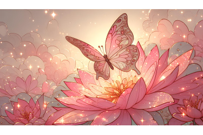 Butterfly on shimmering petals Ethereal Painting