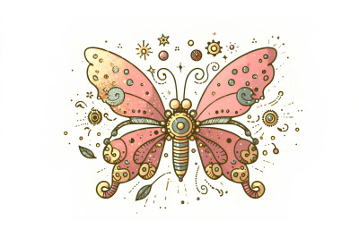 Butterfly with golden dust Steampunk Illustration