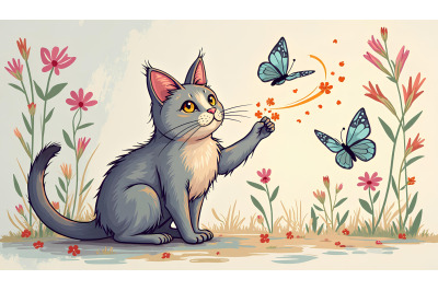 Cat Butterfly Magic Cubism