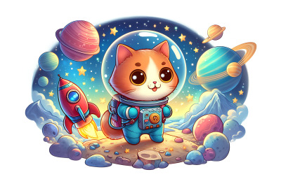 Cat Celestial Adventure Oil Painting