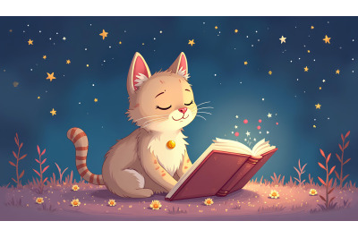 Cat Celestial Reader Digital Painting