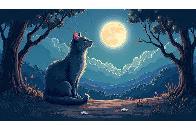 Cat Moonlit Secrets Surrealism