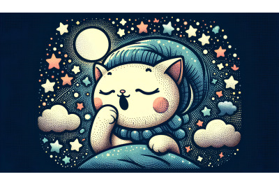 Cat Night Whispers Pointillism