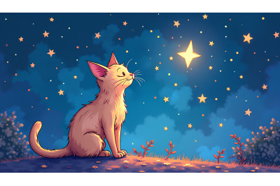 Cat Starry Wonder Pointillism