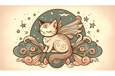 Cat Vintage Fairytale Art Deco