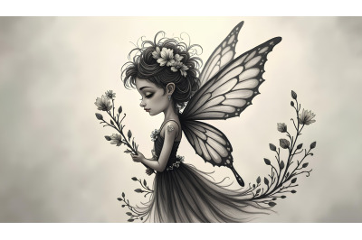 Charcoal fairy with a soft, dreamy touch
