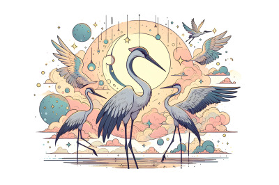 Cranes in a celestial dream Celestial Art