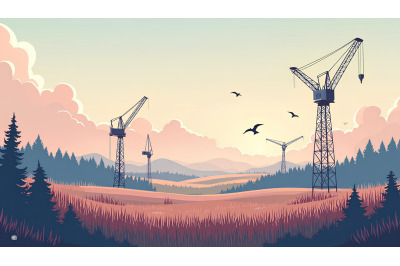 Cranes in a dreamlike landscape Surrealism