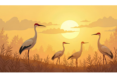 Cranes with a golden sunrise Gold Leaf Art