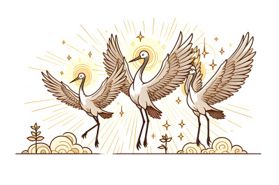 Cranes with divine light Heavenly Ink Wash