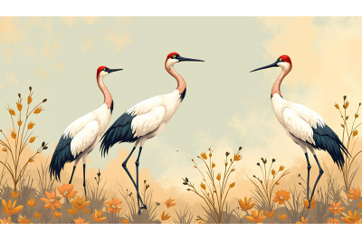 Cranes with golden feathers Expressionism
